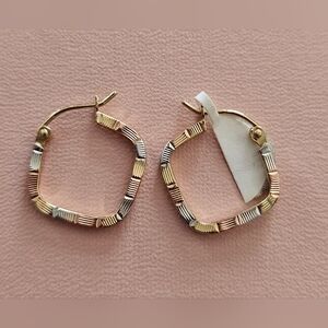 14k Solid Gold Tri-color Hoop Earrings